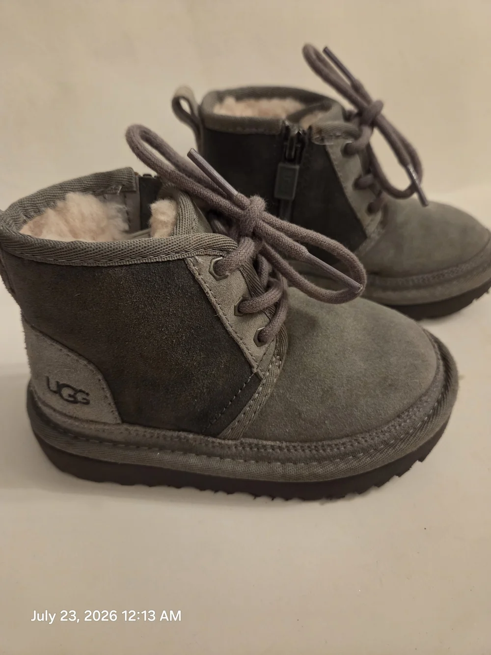 UGG Kids Grey Suede Lace-Up Bootie